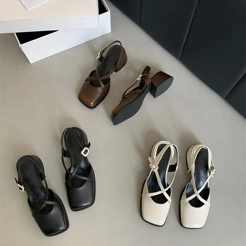Hnzxzm Designer Women Sandals Fashion Shallow Singbacks Shoes Ladies Outdoor Thick Heel Sandalias Summer Shoes
