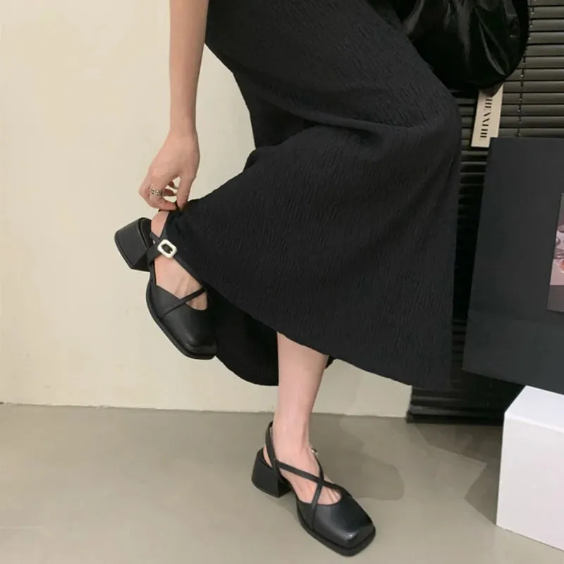 Hnzxzm Designer Women Sandals Fashion Shallow Singbacks Shoes Ladies Outdoor Thick Heel Sandalias Summer Shoes