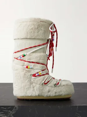 Icon suede-trimmed faux fur snow boots