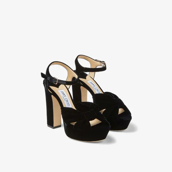 Jimmy Choo Heloise 120 Velvet Platform Sandals with Bow Decoration, Black
