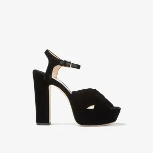 Jimmy Choo Heloise 120 Velvet Platform Sandals with Bow Decoration, Black