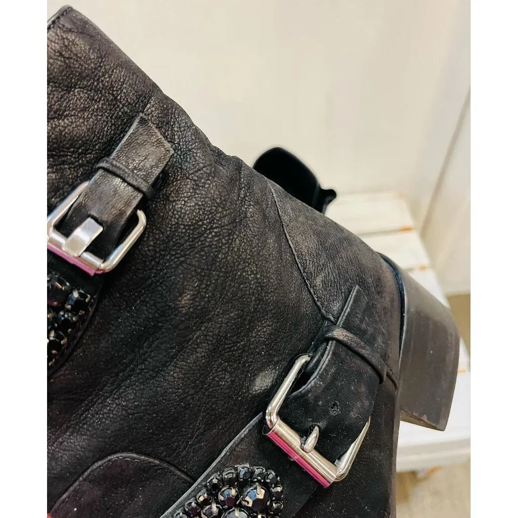 Kurt Geiger Carvela Black Studded Buckle Booties - Size 39