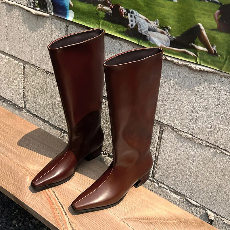 LeatherLux Square Toe Slip-On Winter Boots
