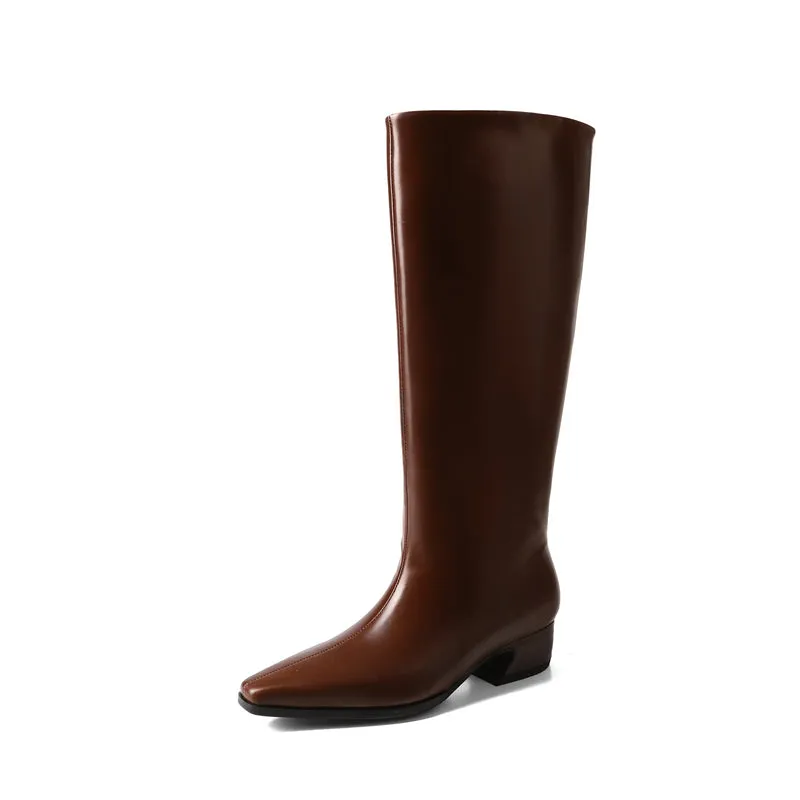 LeatherLux Square Toe Slip-On Winter Boots