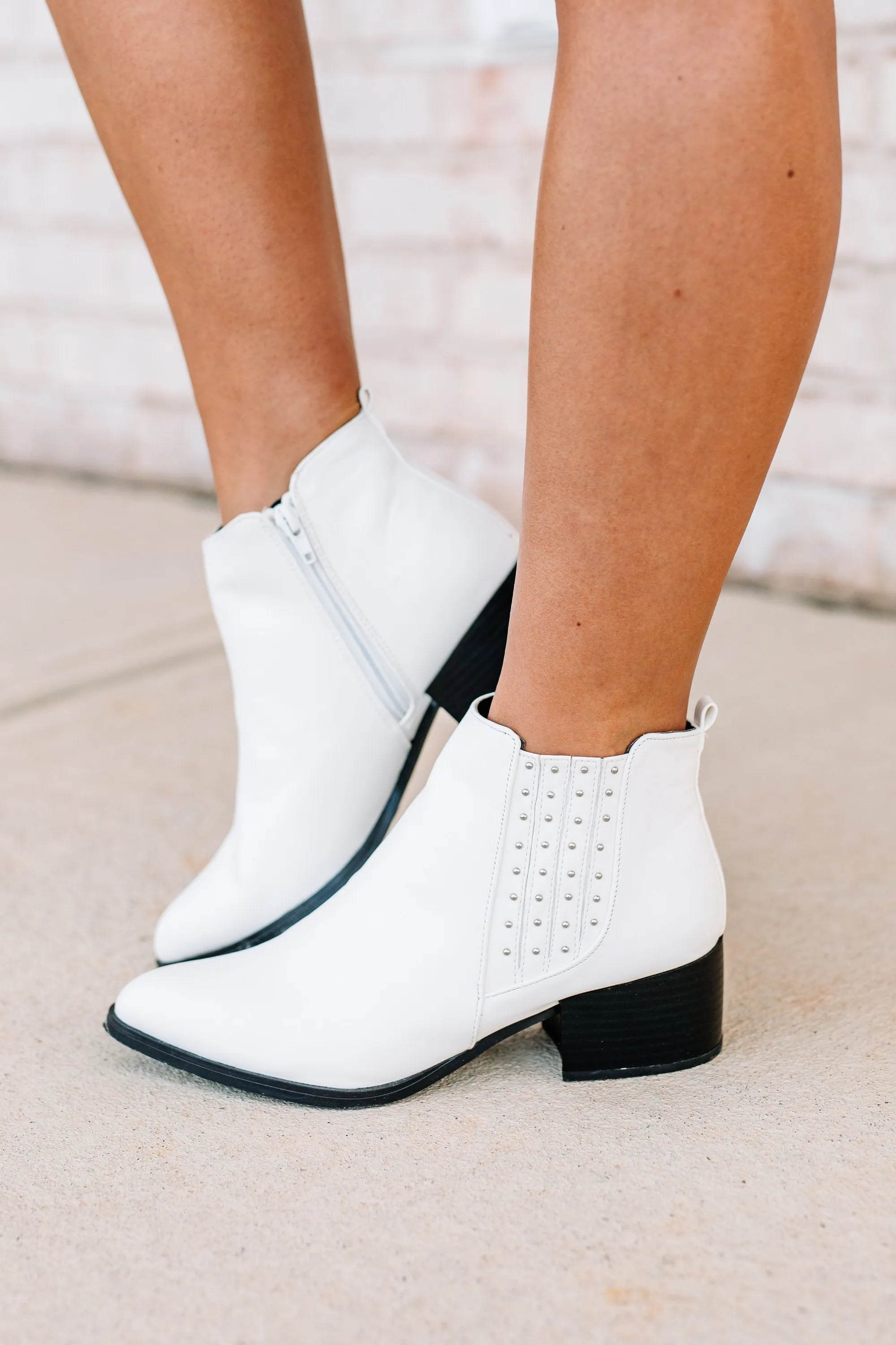 Look At Me Now White Studded Booties