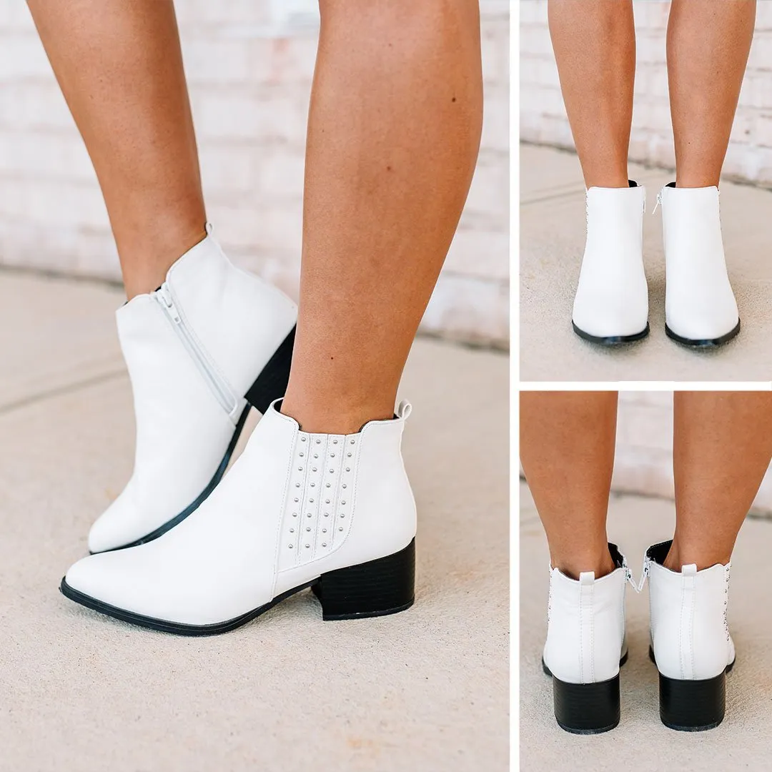 Look At Me Now White Studded Booties