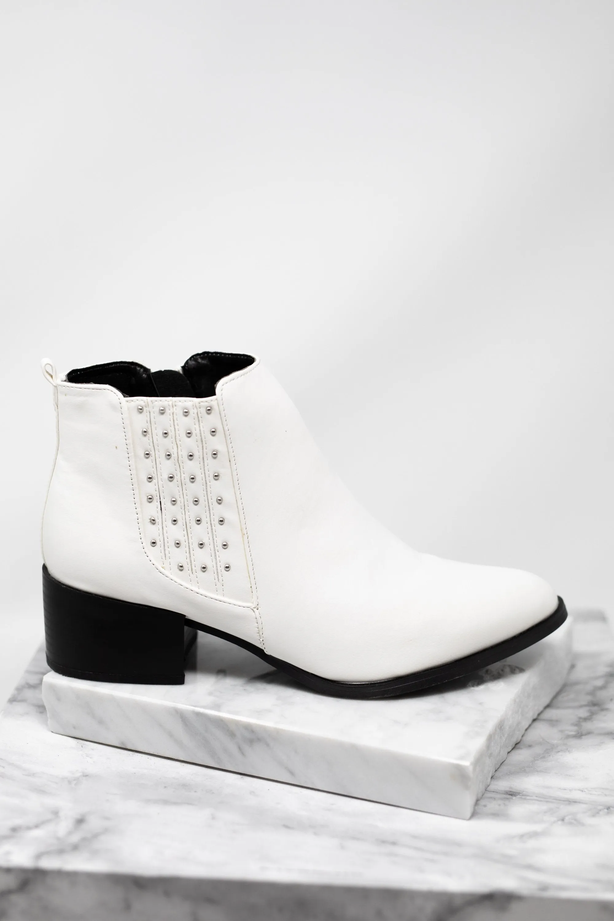 Look At Me Now White Studded Booties