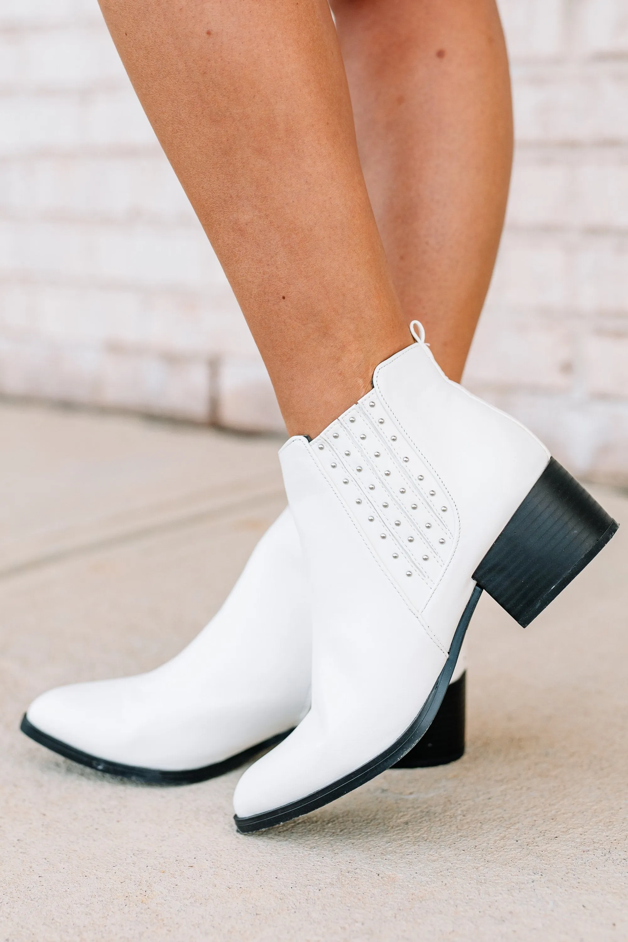 Look At Me Now White Studded Booties