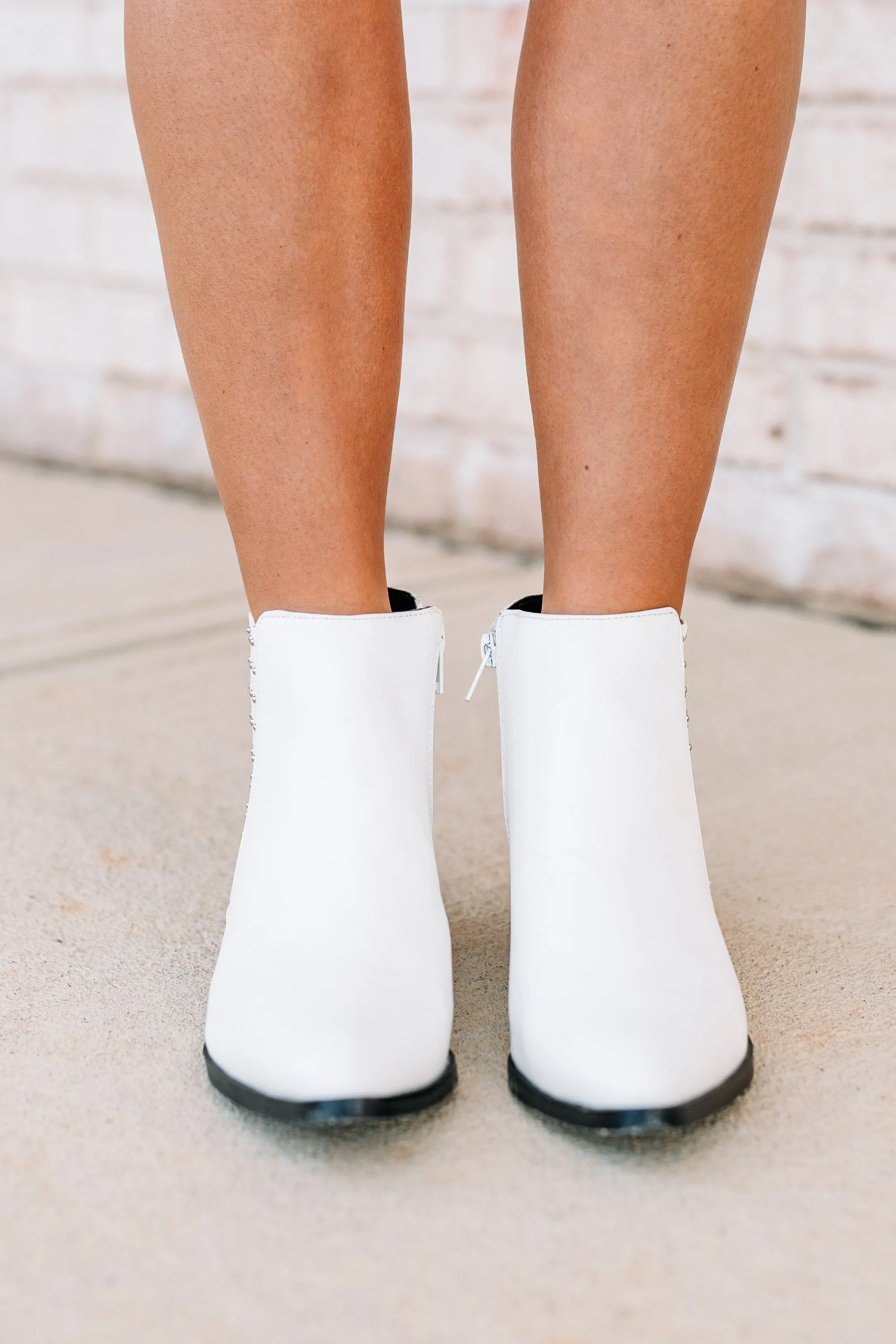 Look At Me Now White Studded Booties
