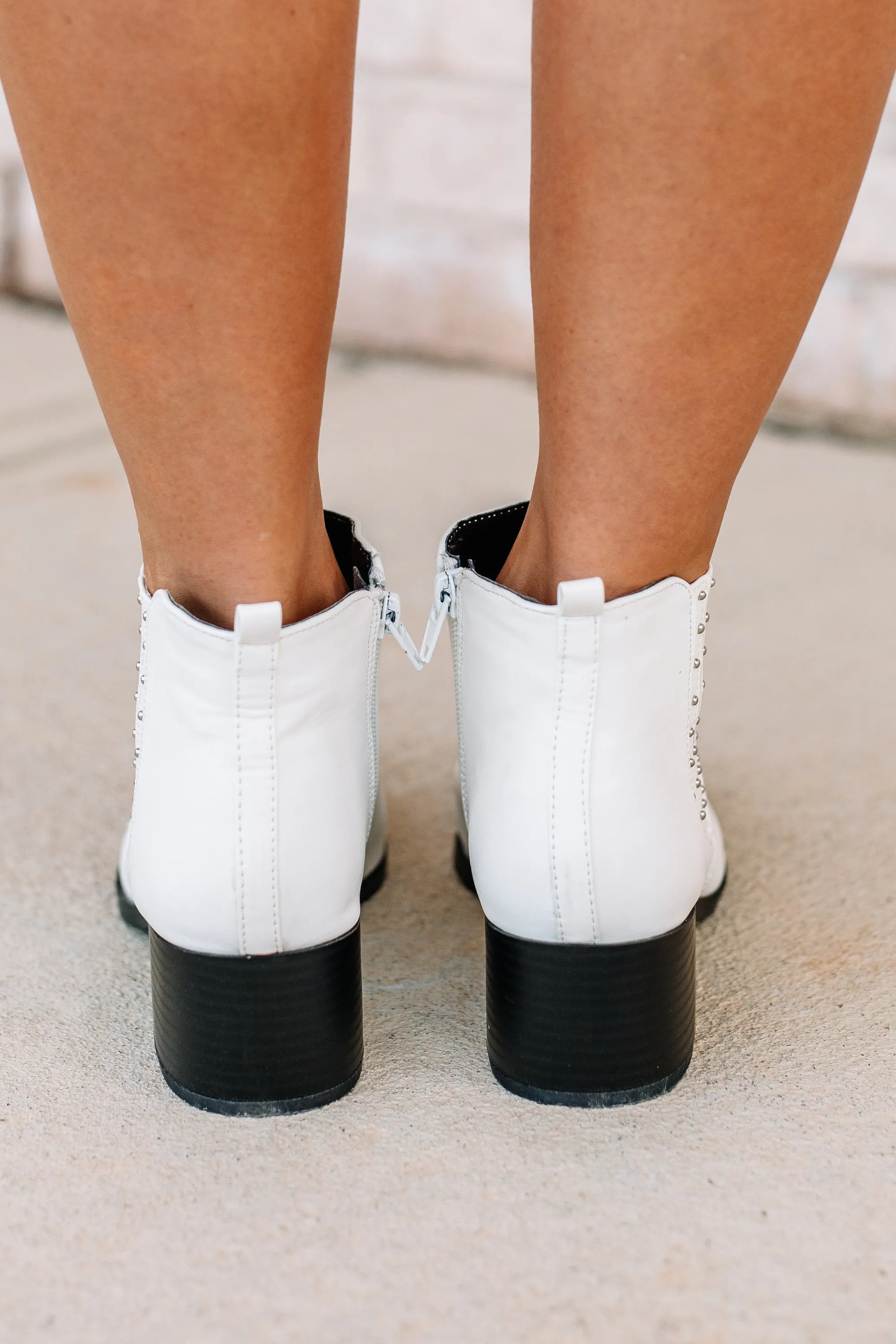 Look At Me Now White Studded Booties