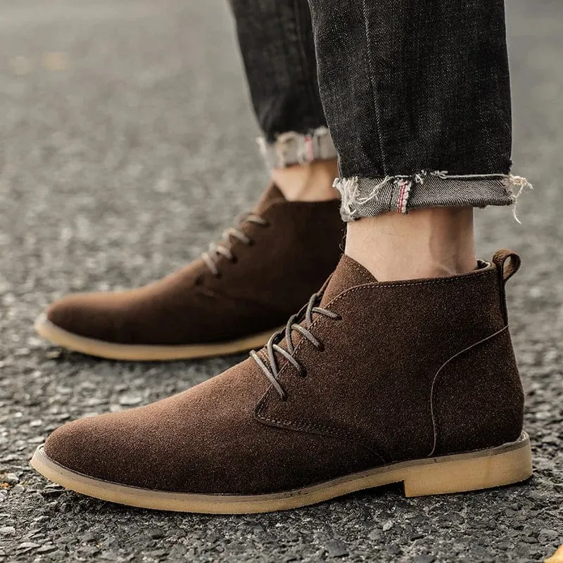 Men's Classic Suede Chelsea Boots | Lace-Up Ankle Footwear for Men