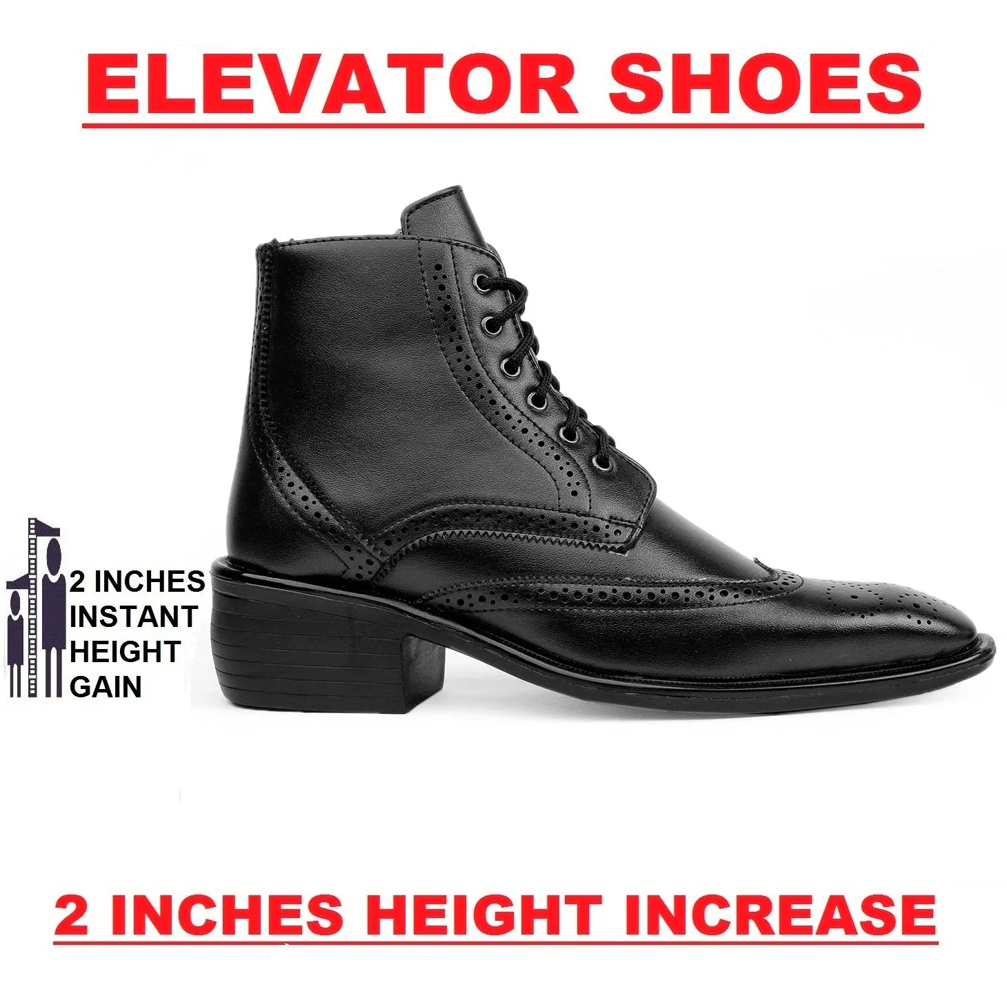 Men's Height Increasing Latest Formal / Semi-Formal Cow Boy Ankle Zipper Lace-Up Brogue Boots