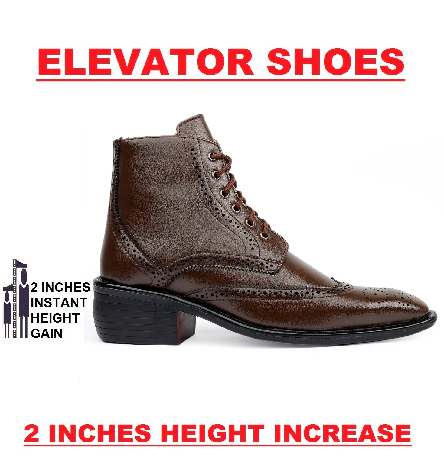 Men's Height Increasing Latest Formal / Semi-Formal Cow Boy Ankle Zipper Lace-Up Brogue Boots