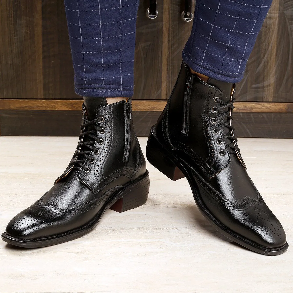 Men's Height Increasing Latest Formal / Semi-Formal Cow Boy Ankle Zipper Lace-Up Brogue Boots