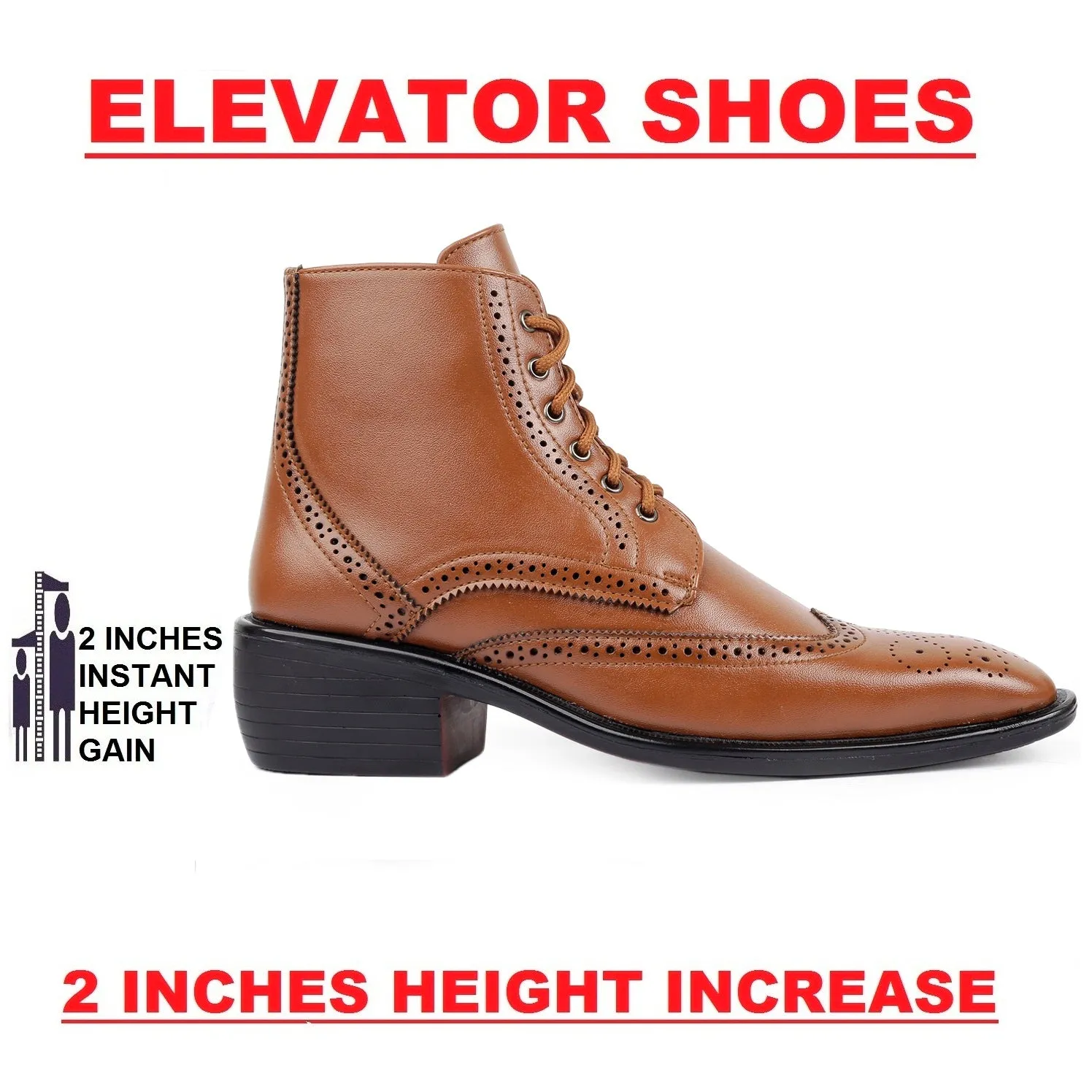 Men's Height Increasing Latest Formal / Semi-Formal Cow Boy Ankle Zipper Lace-Up Brogue Boots