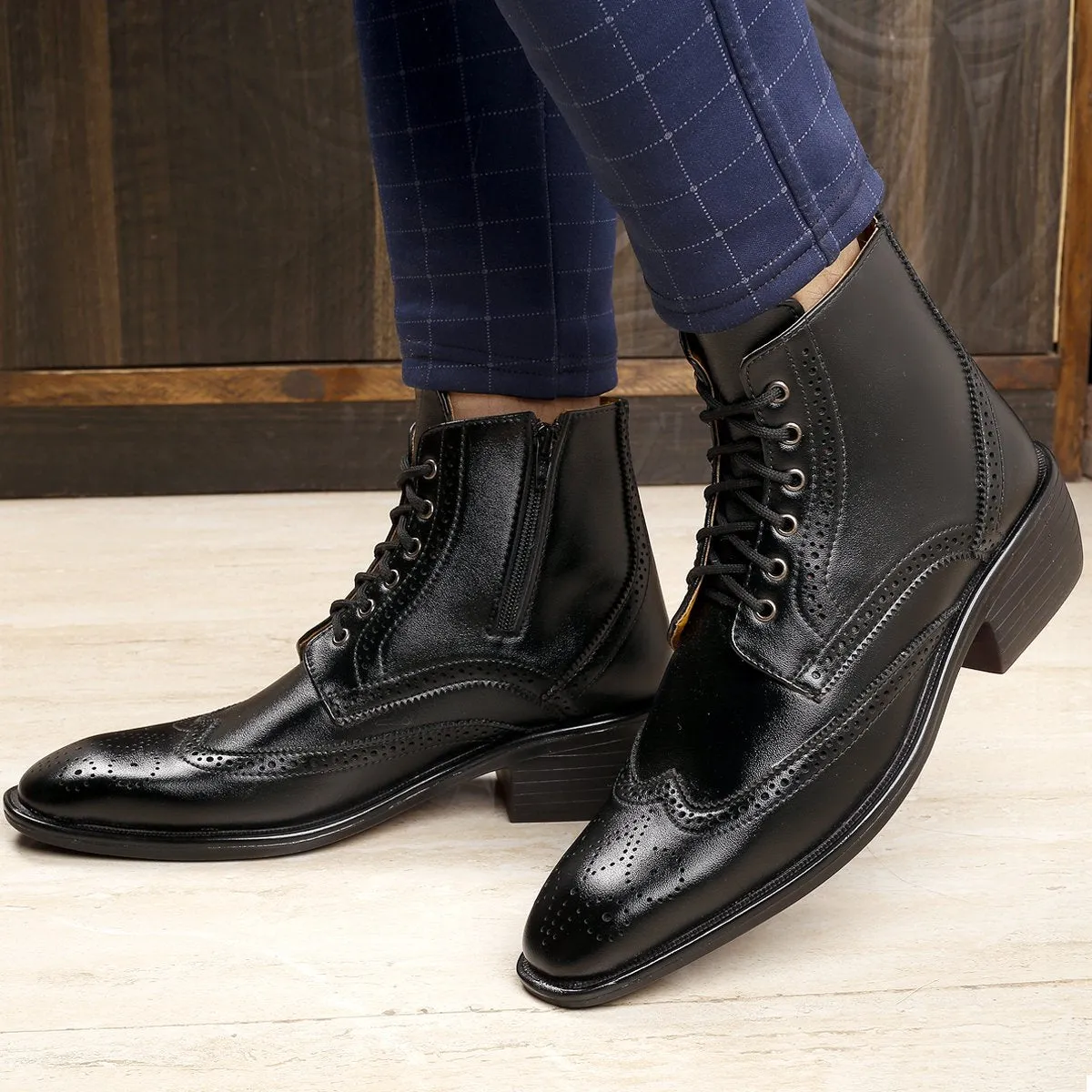 Men's Height Increasing Latest Formal / Semi-Formal Cow Boy Ankle Zipper Lace-Up Brogue Boots