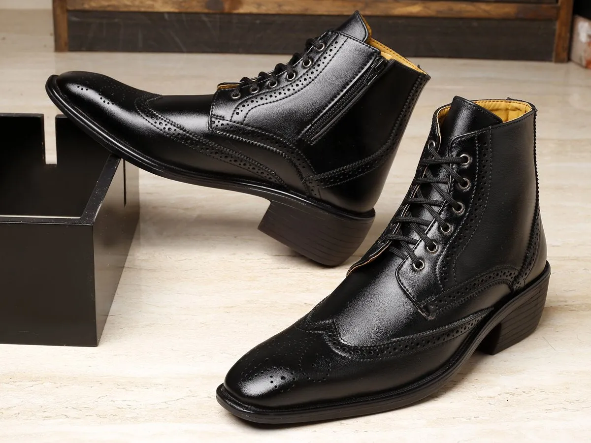 Men's Height Increasing Latest Formal / Semi-Formal Cow Boy Ankle Zipper Lace-Up Brogue Boots