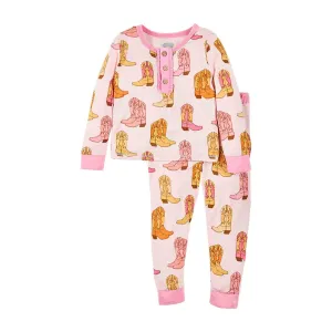 Mud Pie Pink Cowgirl Boots 2pc Pajama Set