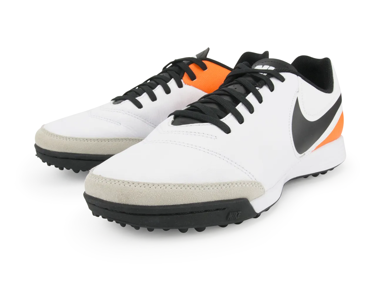Nike Men's Tiempo Genio Leather Turf Soccer Shoes White/Black/Total Orange