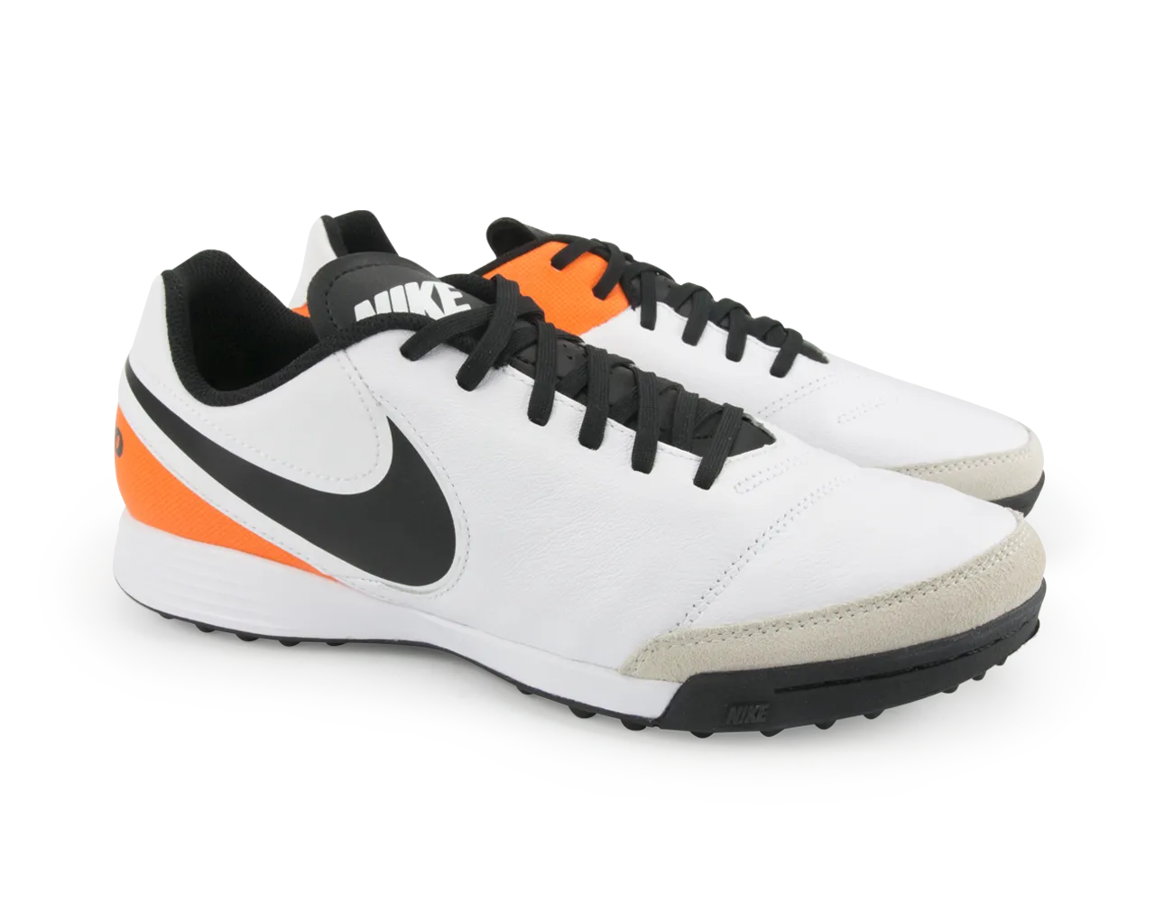 Nike Men's Tiempo Genio Leather Turf Soccer Shoes White/Black/Total Orange