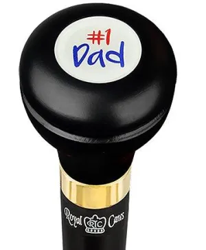 Number One Dad Flask Walking Stick w/ Black Beechwood Shaft & Pewter Collar