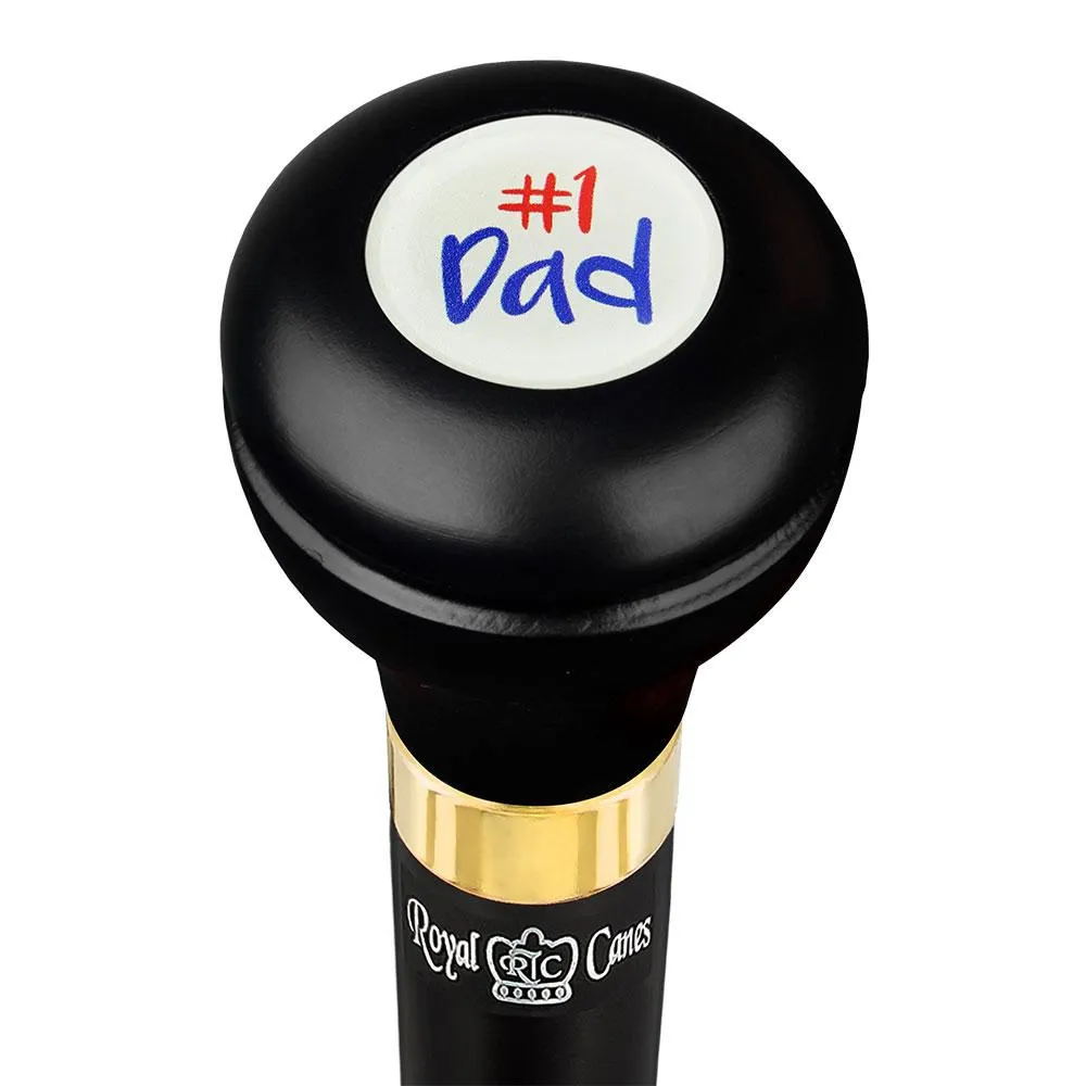 Number One Dad Flask Walking Stick w/ Black Beechwood Shaft & Pewter Collar
