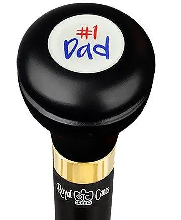 Number One Dad Flask Walking Stick w/ Black Beechwood Shaft & Pewter Collar