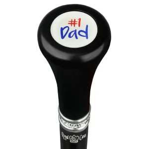 Number One Dad Flat Top Walking Stick w/ Black Beechwood Shaft & Pewter Collar
