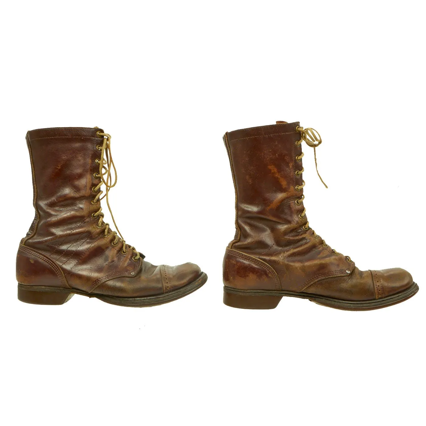 Original U.S. WWII Airborne Paratrooper Brown Leather Jump Boots - Service Used
