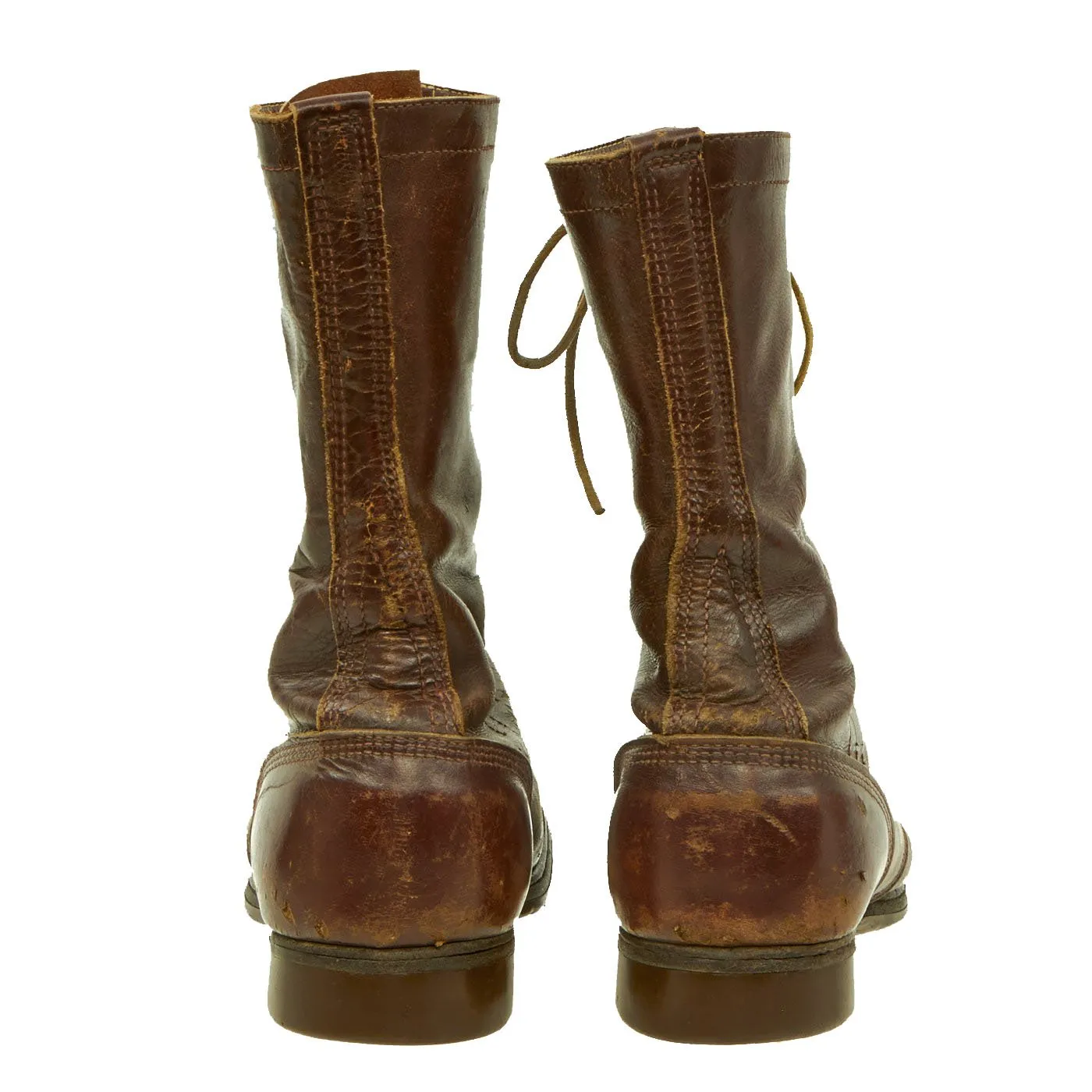 Original U.S. WWII Airborne Paratrooper Brown Leather Jump Boots - Service Used
