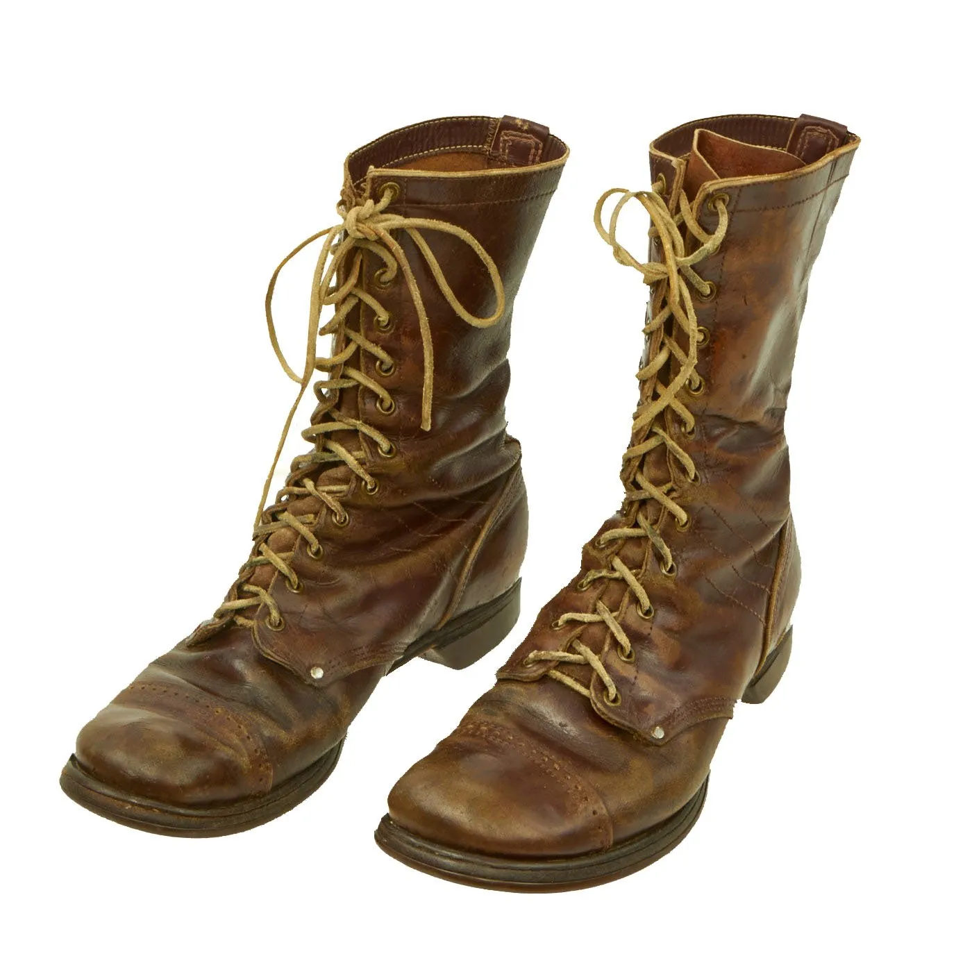Original U.S. WWII Airborne Paratrooper Brown Leather Jump Boots - Service Used