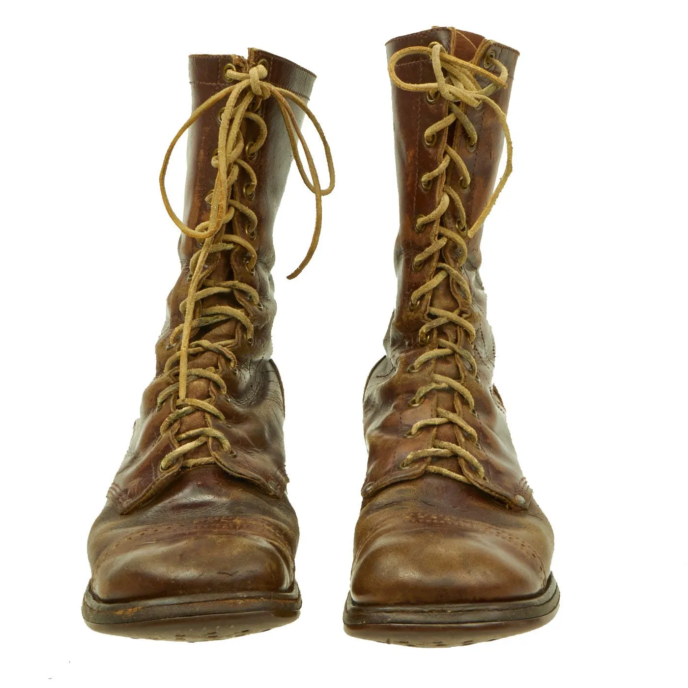 Original U.S. WWII Airborne Paratrooper Brown Leather Jump Boots - Service Used