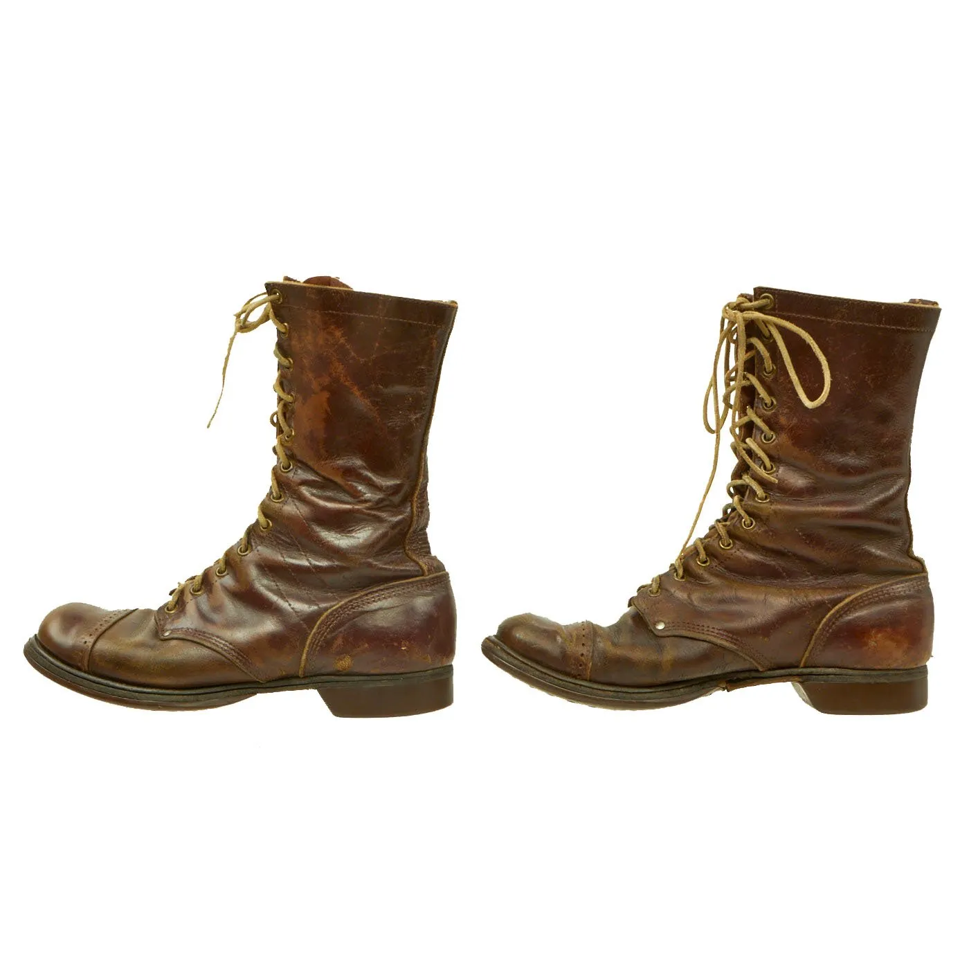 Original U.S. WWII Airborne Paratrooper Brown Leather Jump Boots - Service Used