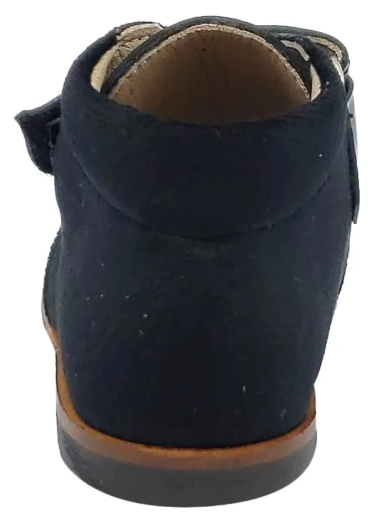 Pataletas for Boy's and Girl's Charol Black Leather Velvet Hook and Loop Closure Bootie
