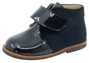 Pataletas for Boy's and Girl's Charol Black Leather Velvet Hook and Loop Closure Bootie