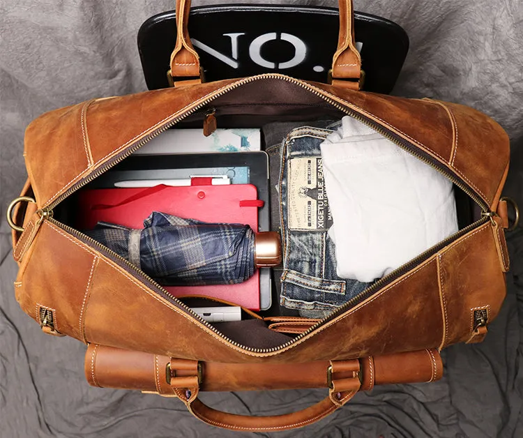 Personalized Leather Duffle Bag, Travel Weekender Bag, Vacation Duffel Bag, Overnight Bag, Holdall