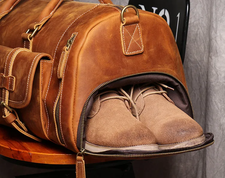Personalized Leather Duffle Bag, Travel Weekender Bag, Vacation Duffel Bag, Overnight Bag, Holdall