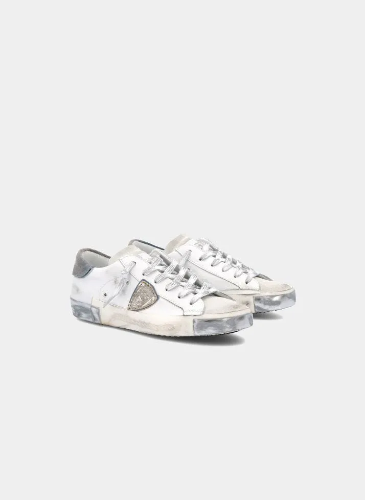 Philippe Model Prsx Low Sneakers in White/Silver