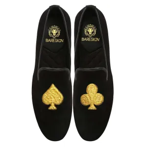 Poker Zardosi Slip-On Shoes IN Black Velvet By Brune & Bareskin