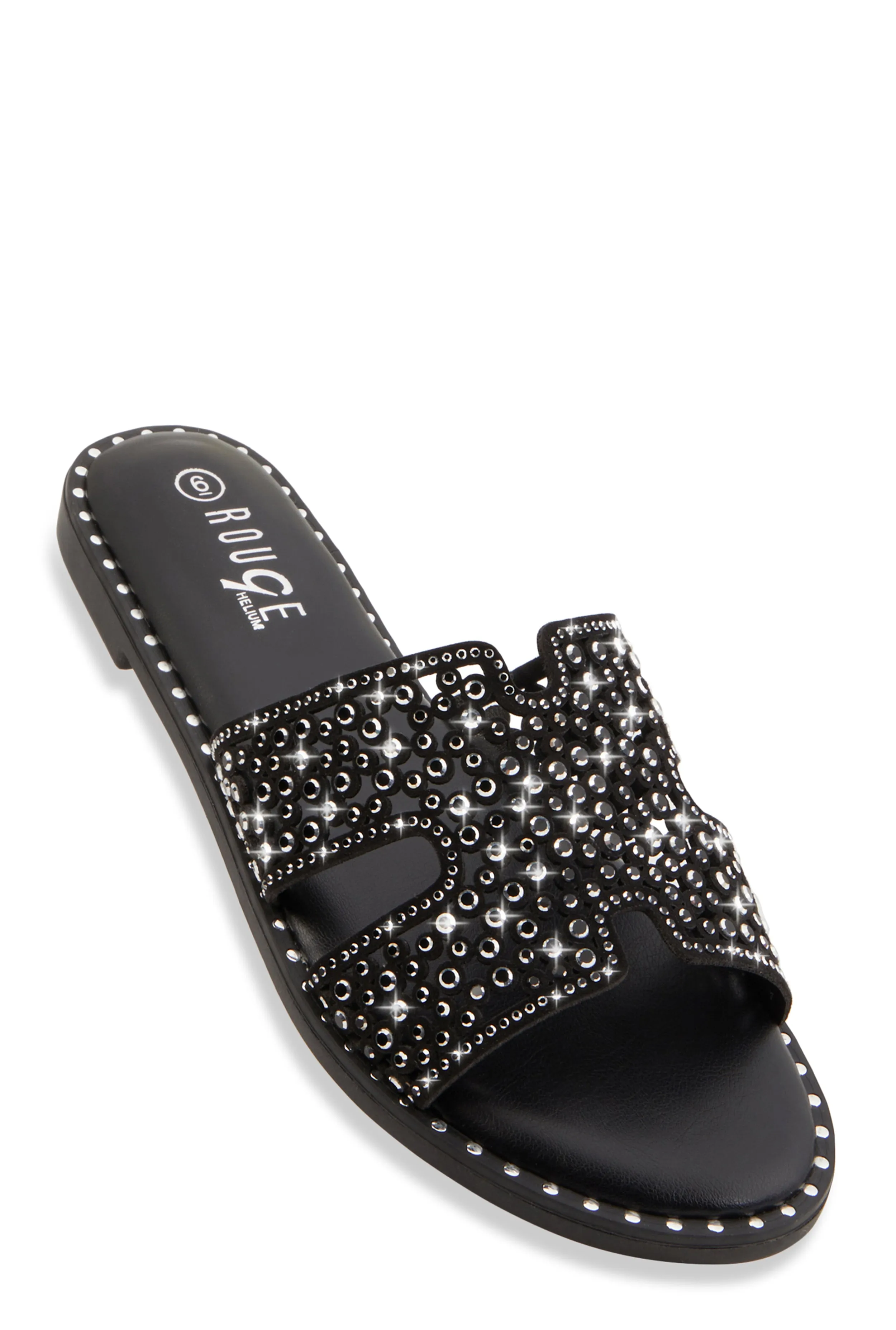 Rhinestone Studded Cut Out Band Slide Sandals