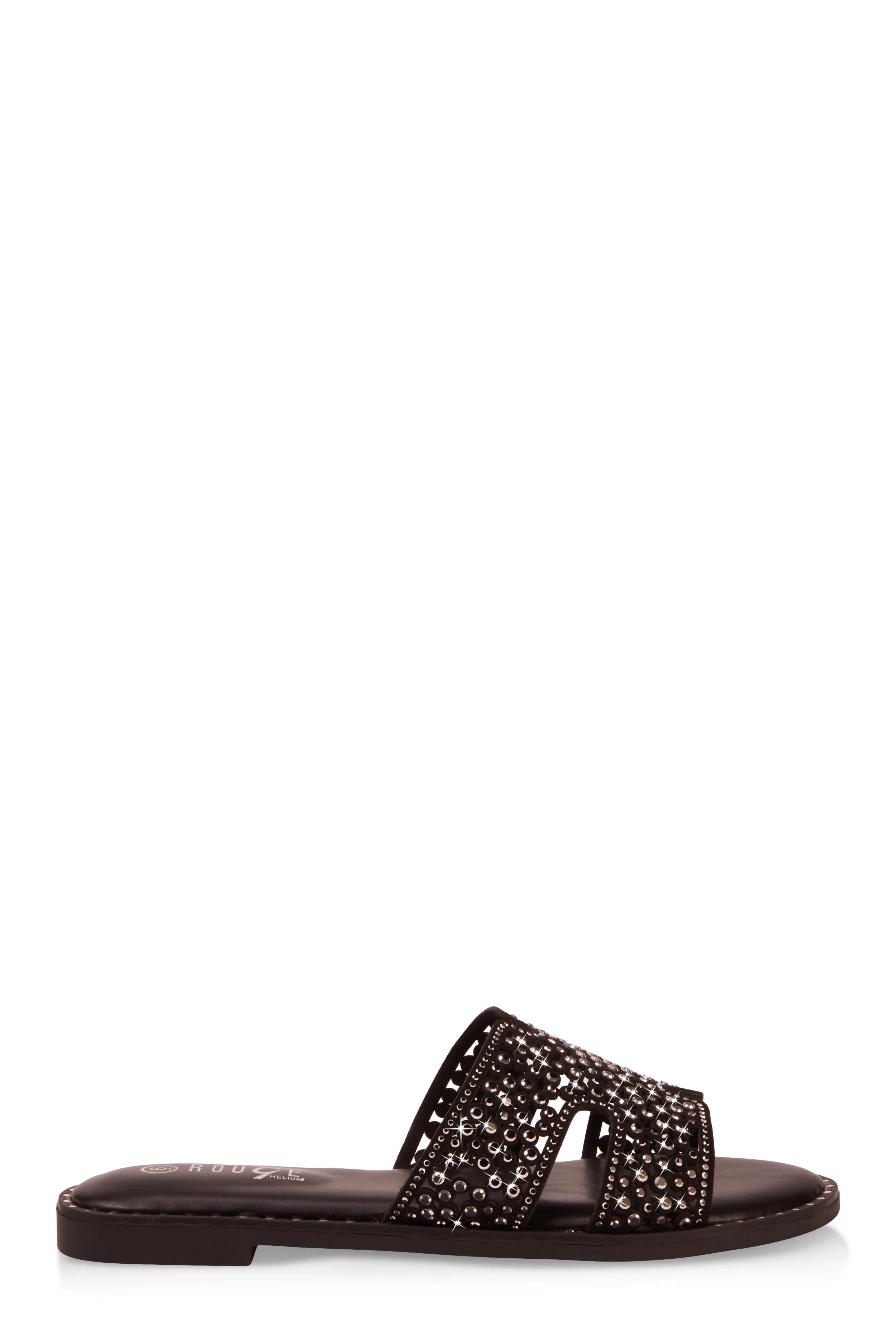 Rhinestone Studded Cut Out Band Slide Sandals