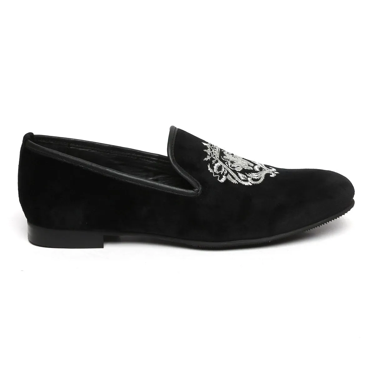 Silver Lion Zardosi Black Velvet Slip-On by Brune & Bareskin