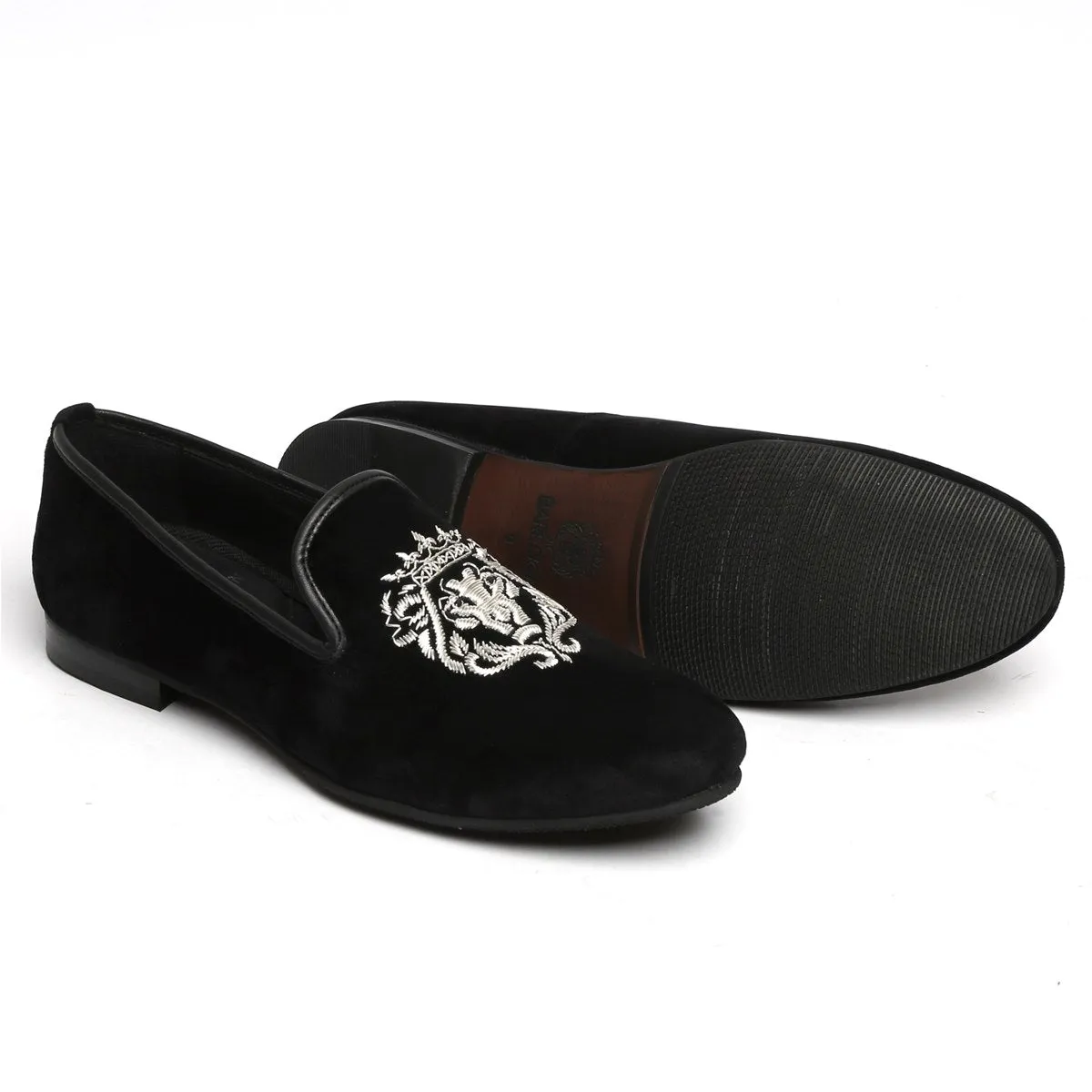 Silver Lion Zardosi Black Velvet Slip-On by Brune & Bareskin