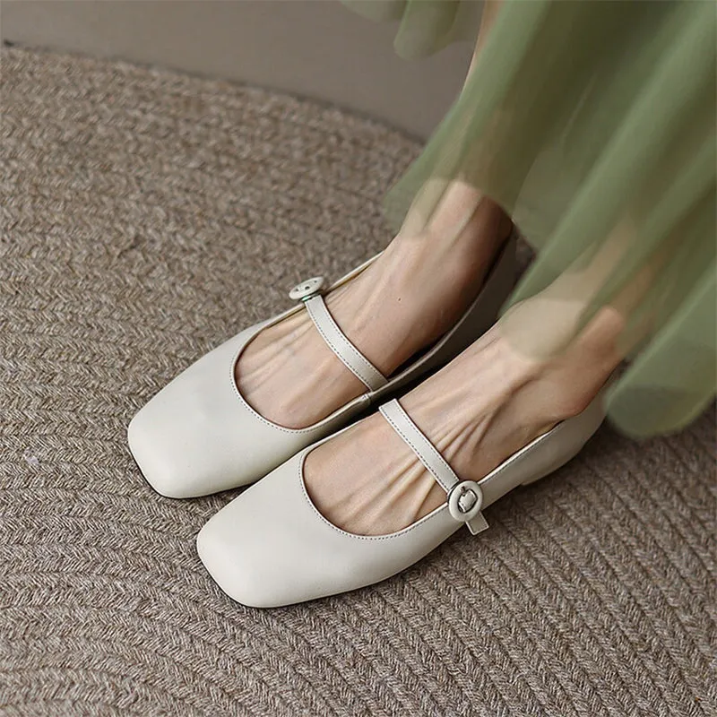 Soft Leather Mary Jane Shoes Beige/Green/Red