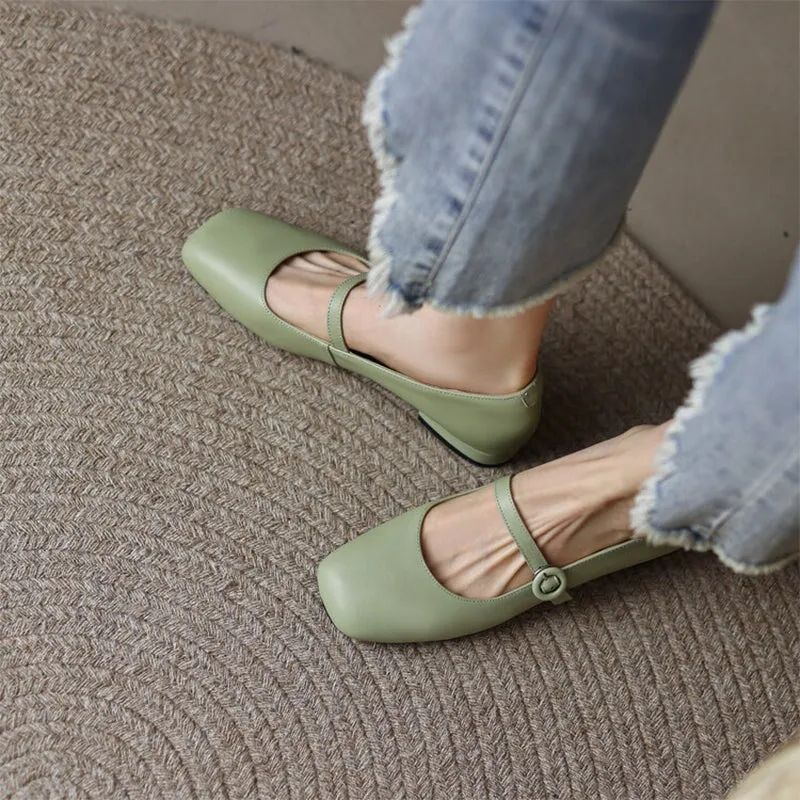 Soft Leather Mary Jane Shoes Beige/Green/Red