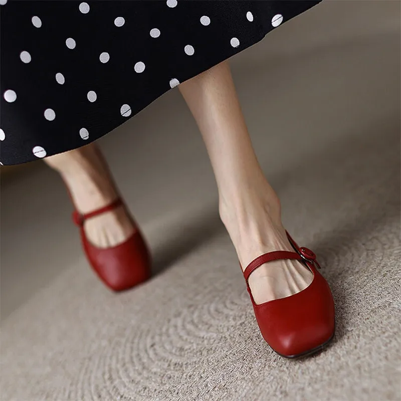 Soft Leather Mary Jane Shoes Beige/Green/Red