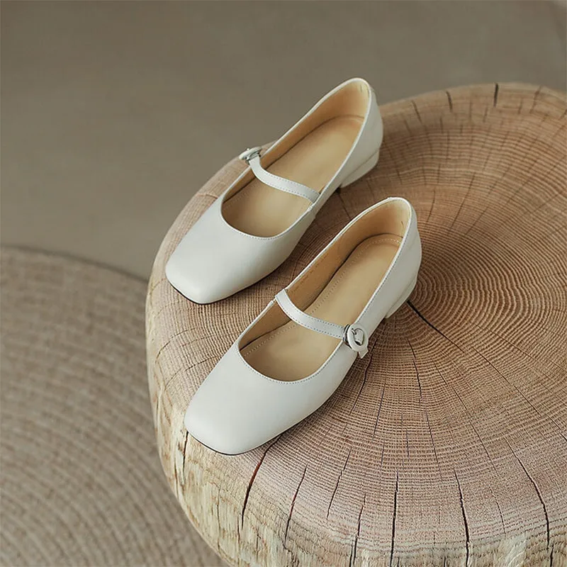 Soft Leather Mary Jane Shoes Beige/Green/Red