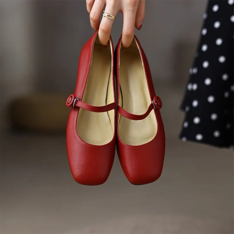 Soft Leather Mary Jane Shoes Beige/Green/Red