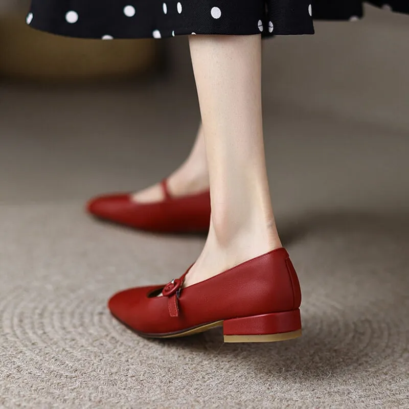 Soft Leather Mary Jane Shoes Beige/Green/Red