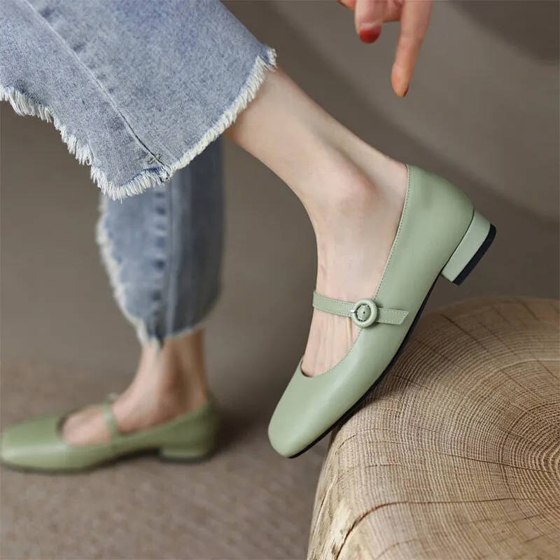 Soft Leather Mary Jane Shoes Beige/Green/Red